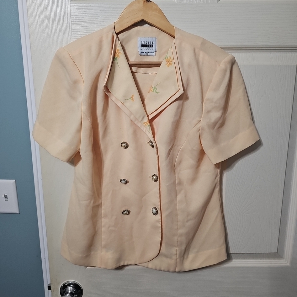 Leslie Fay Petite Vintage Lt. Yellow Short Sleeve Blouse/Top Size‎ 10P EUC